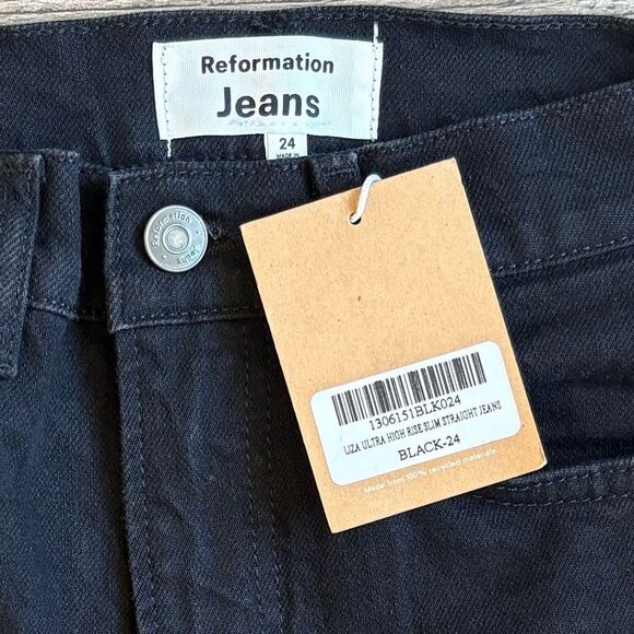 Reformation Denim Liza Ultra High Rise Slim Straight Black Jeans Nordstrom - Picture 4 of 7